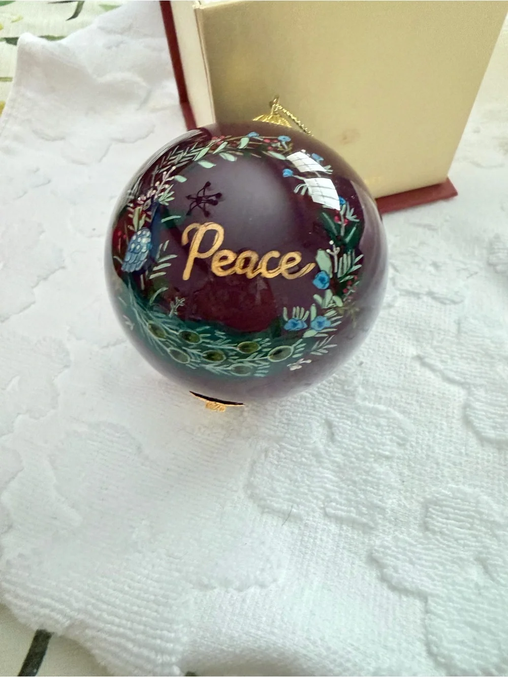 Li Bien Holiday Peace Glass Ornament - Deep Burgundy